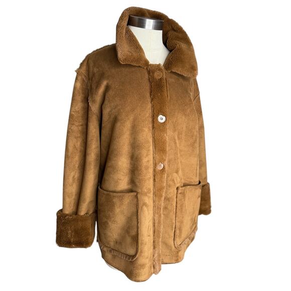 Brandon Thomas Reversible Faux Suede and Faux Fur Coat Size Large Chestnut Brown - Picture 8 of 11